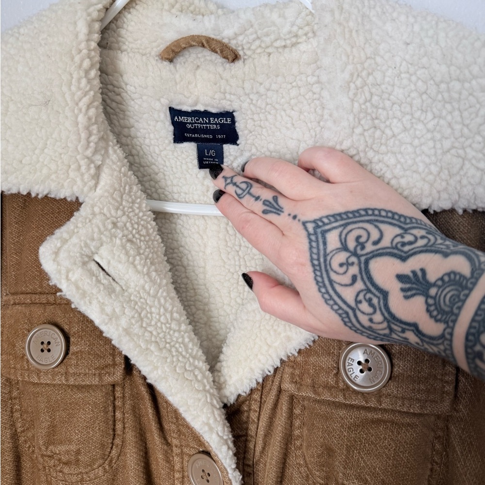 American Eagle Outfitters Tan Teddy Jacket with Sherpa Lining